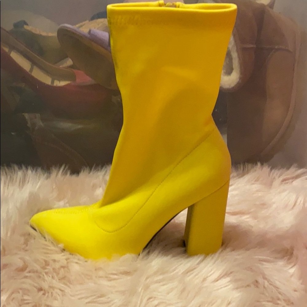 Yellow mid calf booties